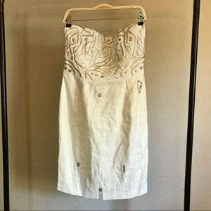 Vintage Strapless White and Silver Cocktail Dress